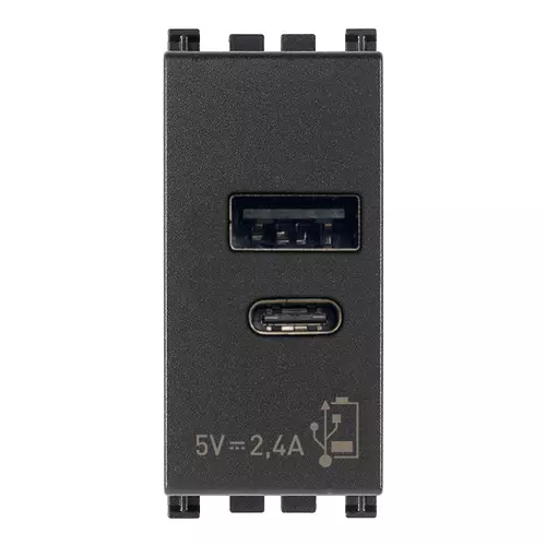 Vimar - 19292.AC - Alimentatore USB A+C 5V 2,4A 1M grigio