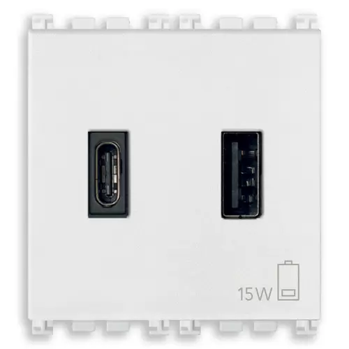 Vimar - 19295.AC.B - Alimentatore USB A+C 15W 3A 5V 2M bianco