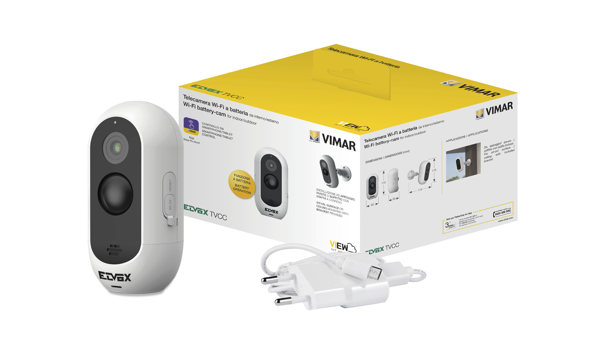 Telecamera di videosorveglianza connessa ELVOX VIMAR a batteria, 100°, per  interno e esterno