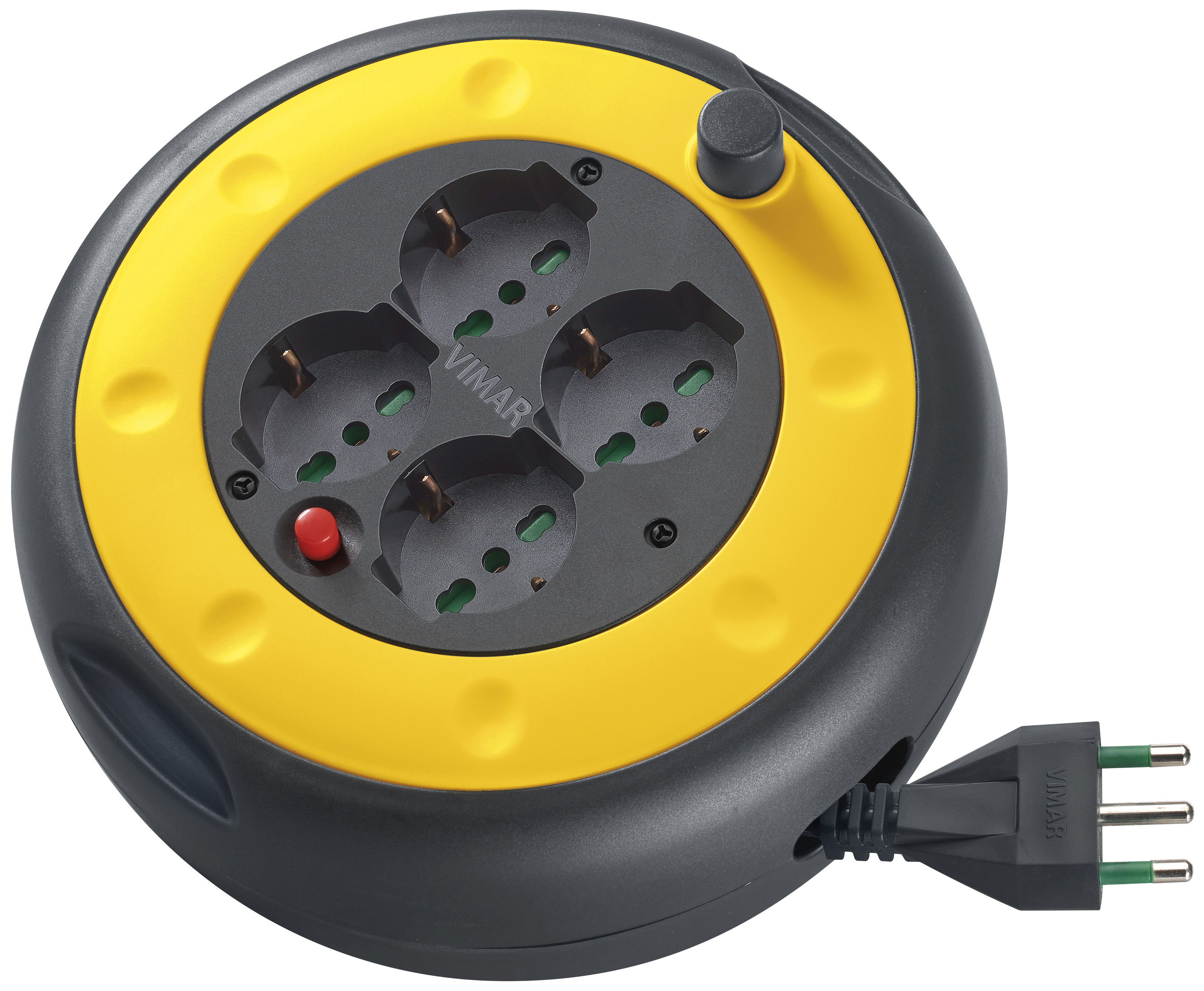 VIMAR Cable Reel 10A (Small), 4 Universal Outputs, Safety Switch, 5 m, Multi-Coloured